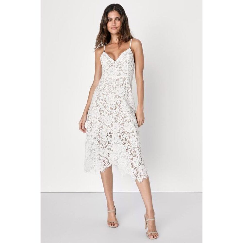 Lulus One Wish White Lace Midi Dress - Size S